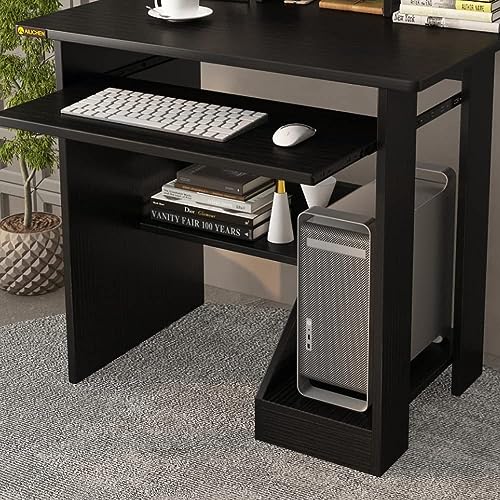Black Computer Desk with Shelves and Keyboard Tray E655