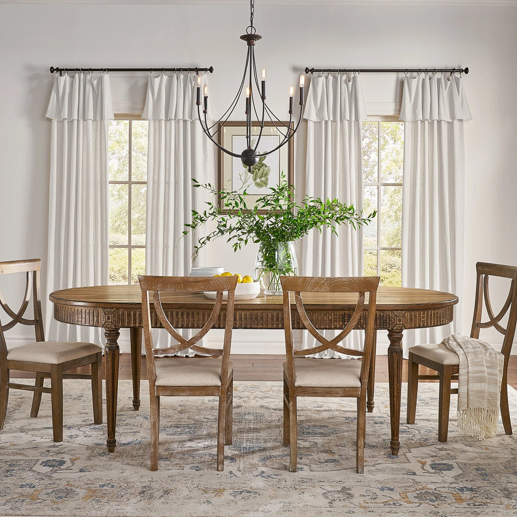 Off White 84 Inches Light Filtering Ring Top Tab Curtain Panel with Valance G7319