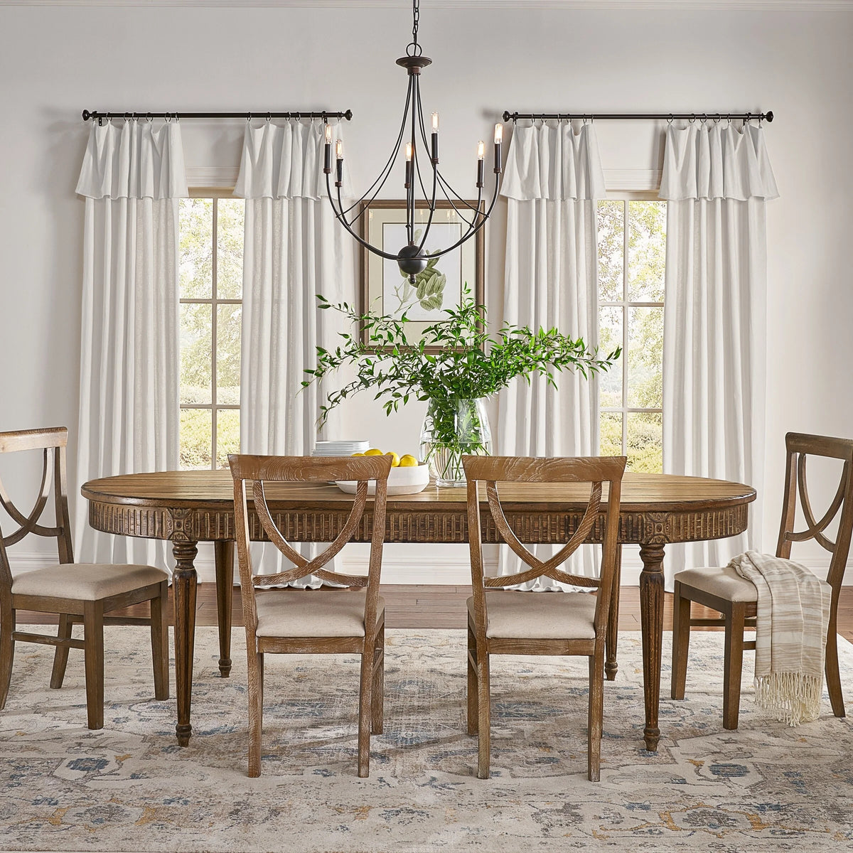 Off White 84 Inches Light Filtering Ring Top Tab Curtain Panel with Valance G7319