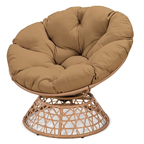 Oversized Dark Blue Wicker Papasan Chair with Cushion and 360 Degree Swivel Base I49481