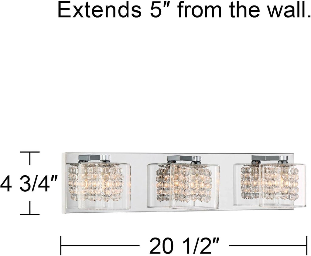 Chrome Silver Metal 3-Light Wall Mount Fixture with Clear Glass Shade F5919