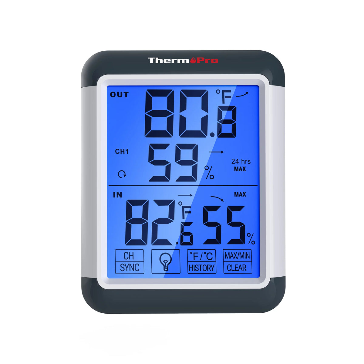 Indoor Outdoor Thermometer Digital Wireless Hygrometer Temperature Humidity Monitor with Jumbo Touchscreen and Backlight D1824