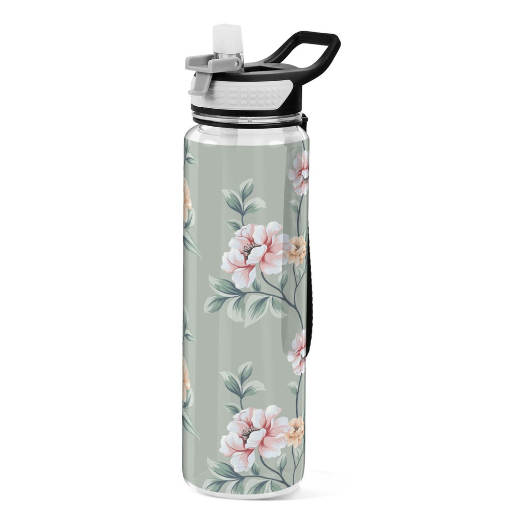 Pink Flowers Green Leaves 32oz Tritan Leakproof Sports Bottle B1300