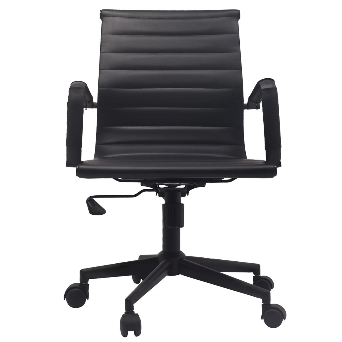 Mid Century Black PU Leather Office Chair with Arms and Wheels H89615