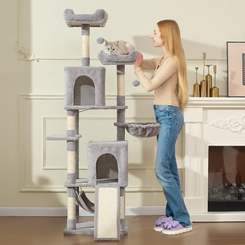 70-Inch Light Gray Cat Tree Tower with Hammock X717