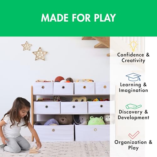 Natural White Toy Storage Organizer with 9 Removable Fabric Bins N7299