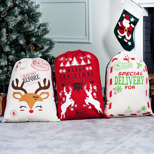 Large Christmas Canvas Gift Bag with Drawstring E4730