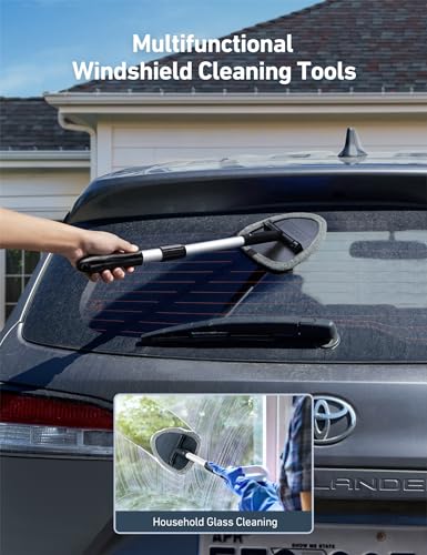 Windshield Cleaner with 4 Reusable Microfiber Pads and Extendable Handle N635760