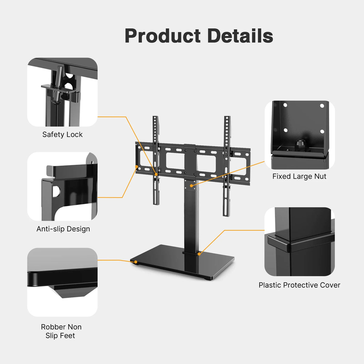 Swivel TV Stand for 37-70 Inch Flat Screen TVs with Tempered Glass Base F734