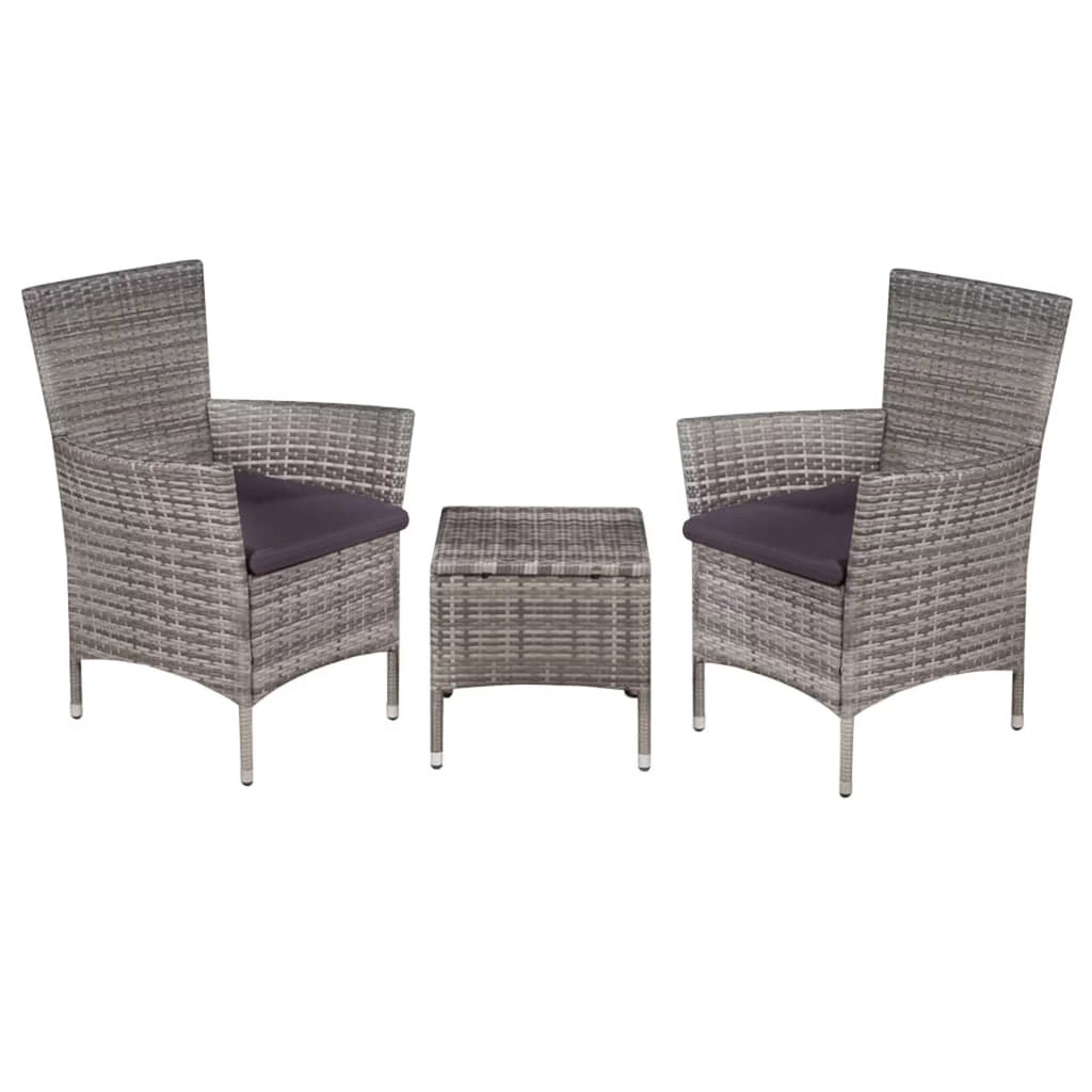 3 Piece Bistro Set with Cushion Gray Poly Rattan S7859