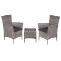 3 Piece Bistro Set with Cushion Gray Poly Rattan S7859