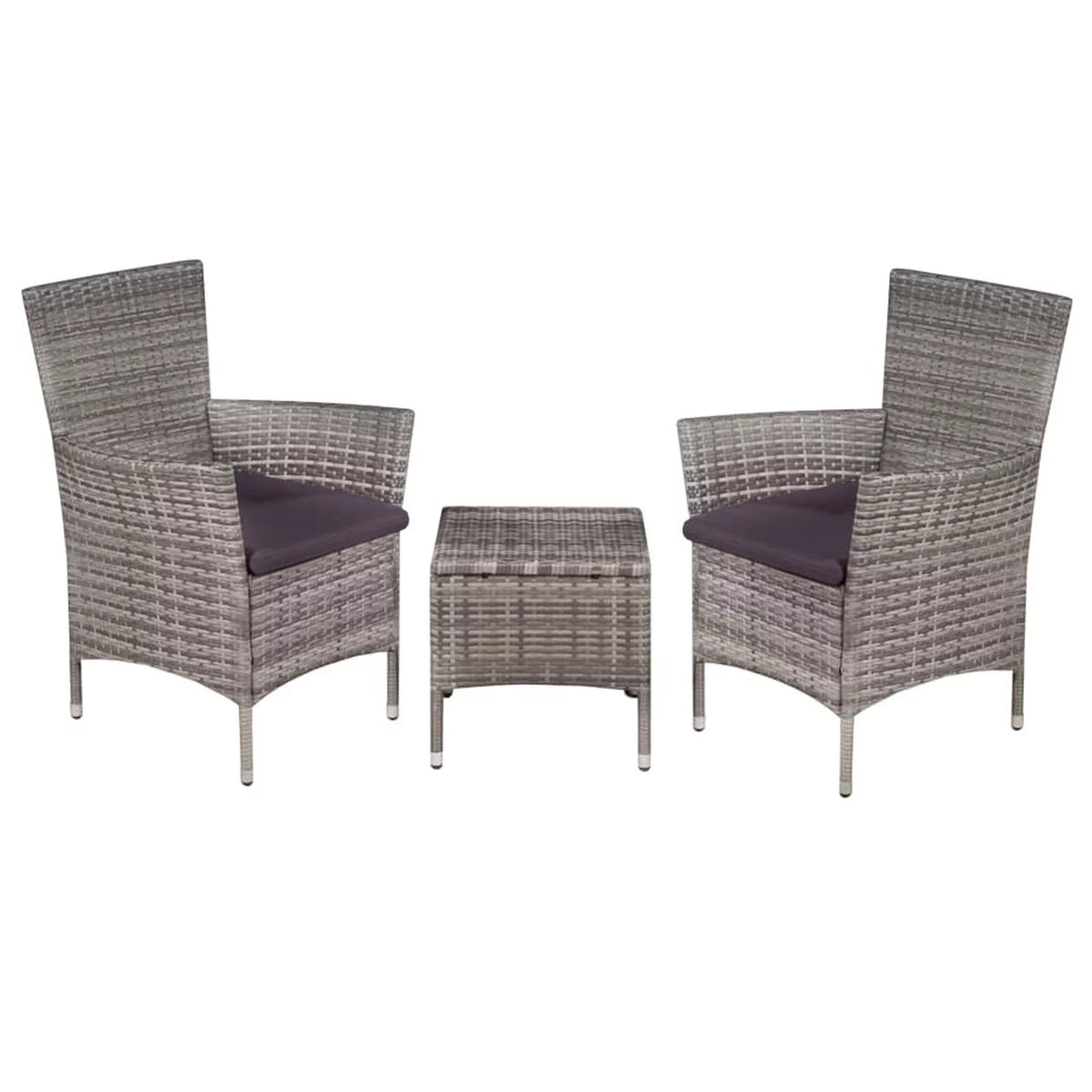 3 Piece Bistro Set with Cushion Gray Poly Rattan S7859