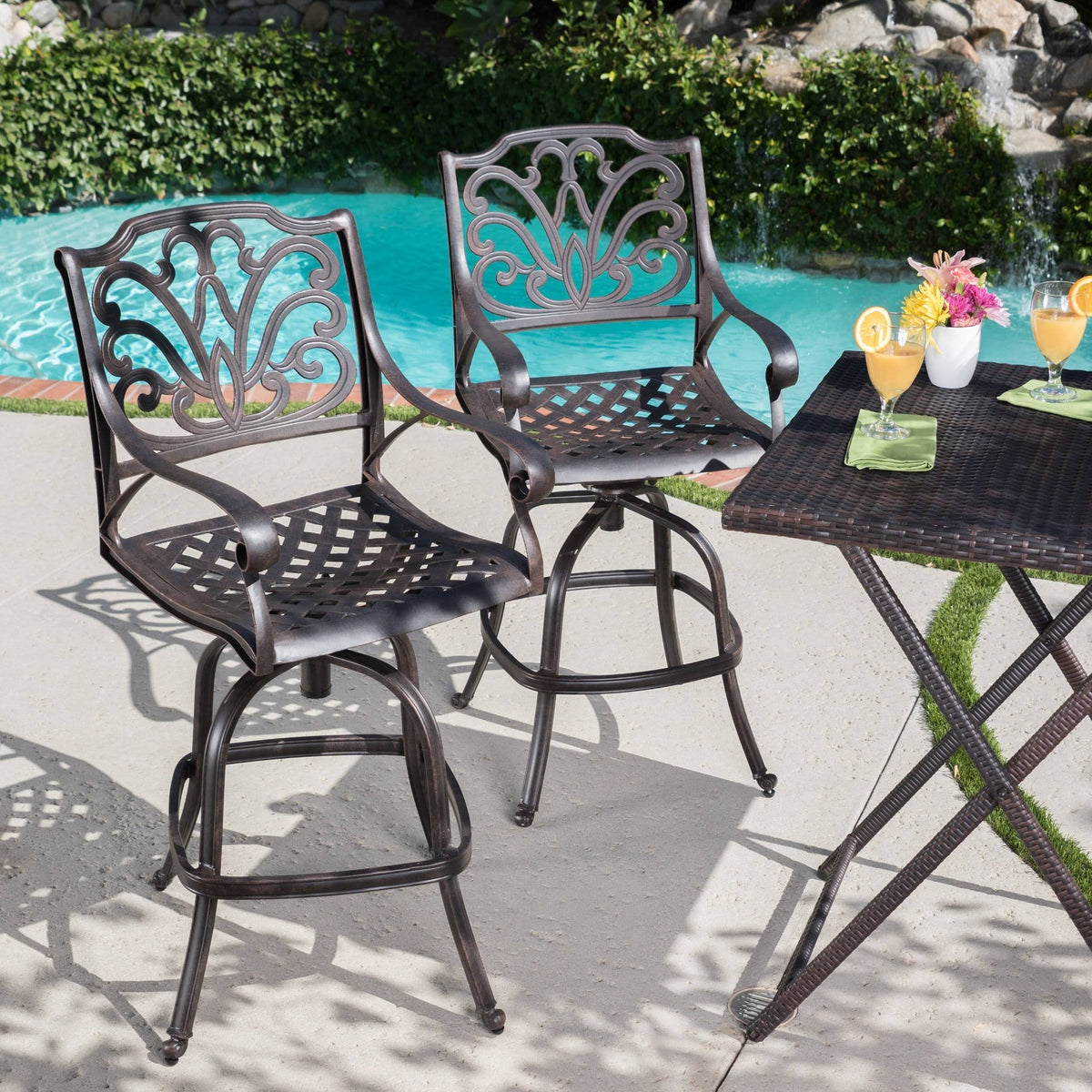 Bronze Finished Cast Aluminum Barstools (Set of 2) O72060