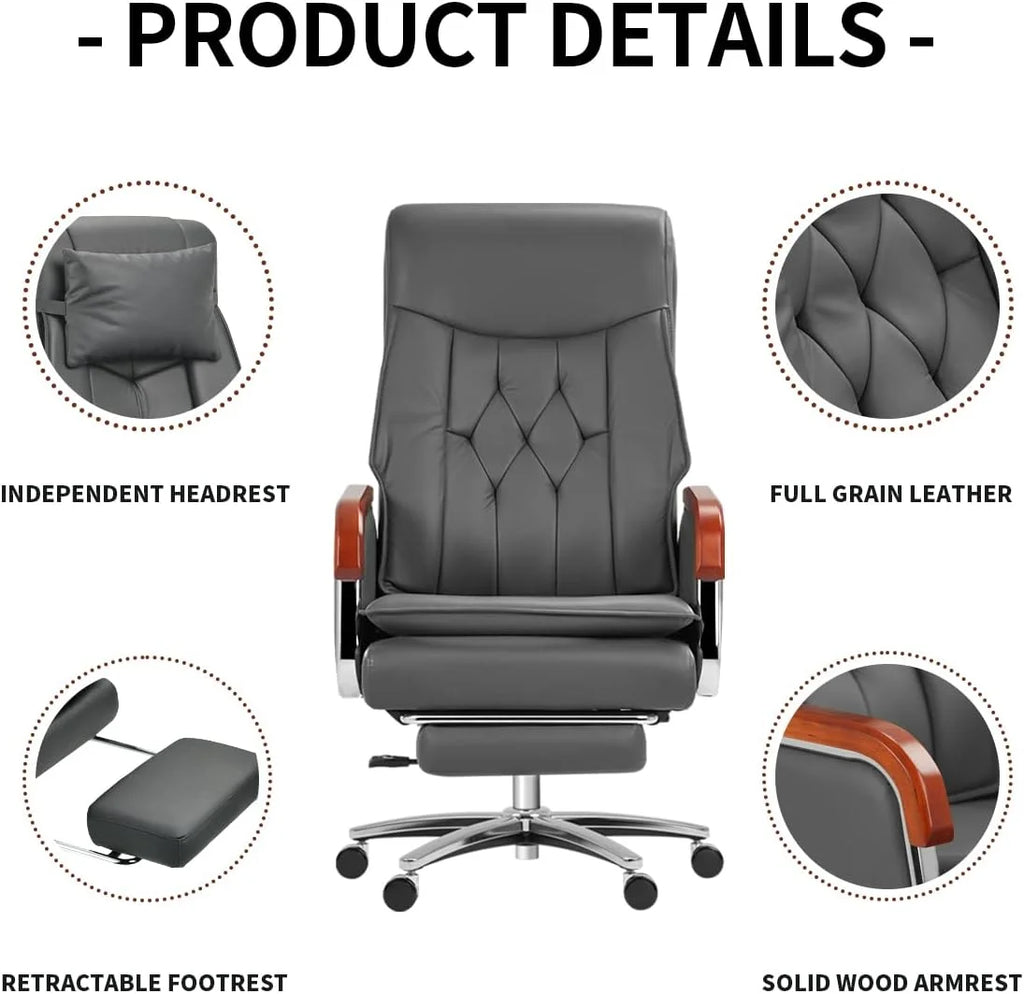 Black Leather Reclining Office Chair with Footrest B2267