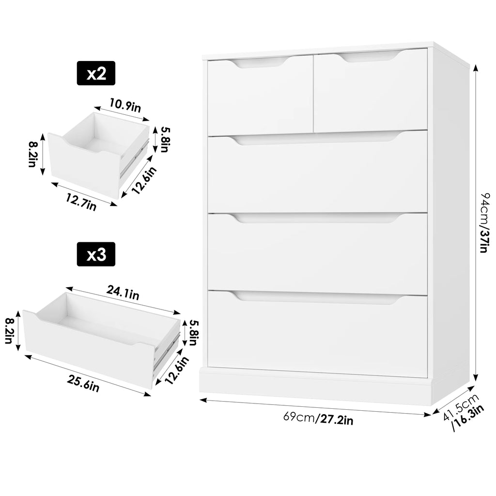 White 5 Drawer Wood Dresser D73061