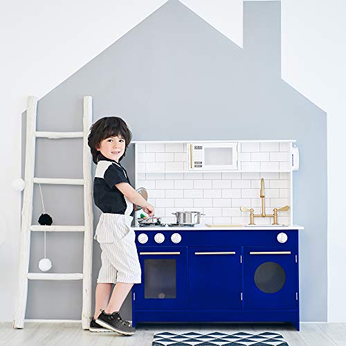 Wooden Play Kitchen with Refrigerator, Oven, Sink, and Storage Space, White Z301
