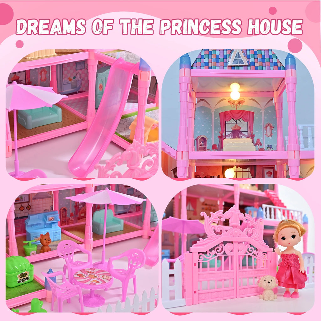 285 PCS 12 Rooms Dollhouse with LED Lights Furniture and Accessories F644