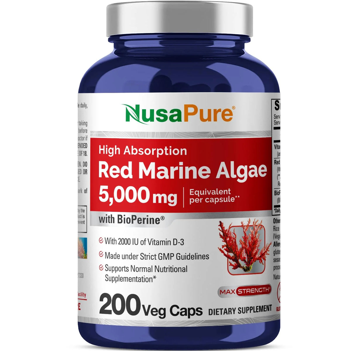 Red Marine Algae 5,000mg 200 Veggie Capsules Non-GMO Gluten Free B5306