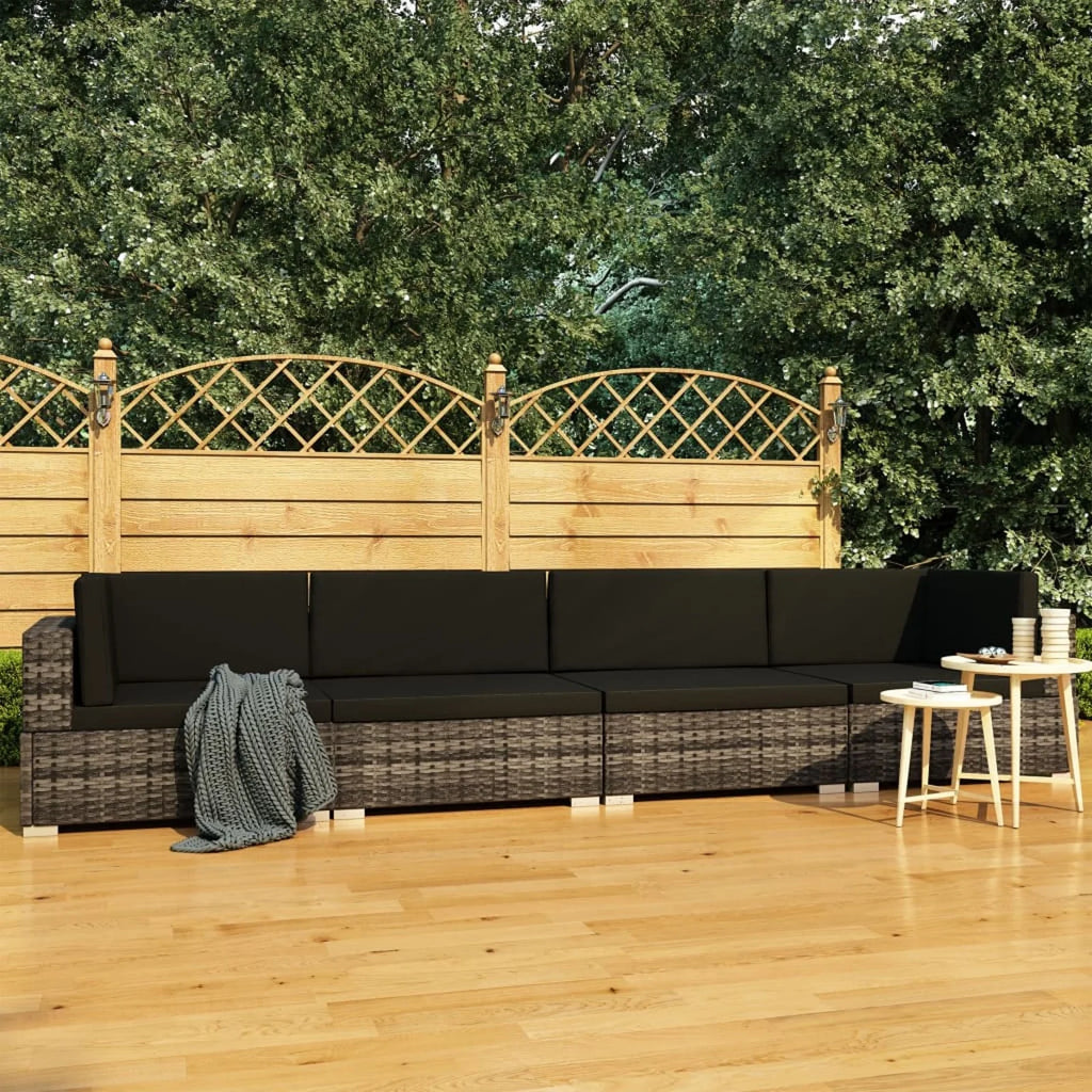4 Piece Patio Sofa Set with Cushions Gray Poly Rattan Y8166