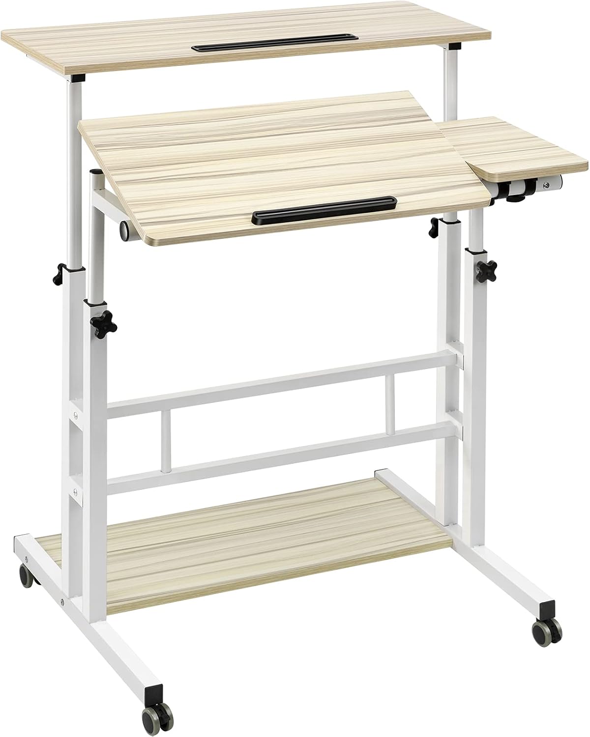Black Mobile Stand Up Desk with Wheels U10623