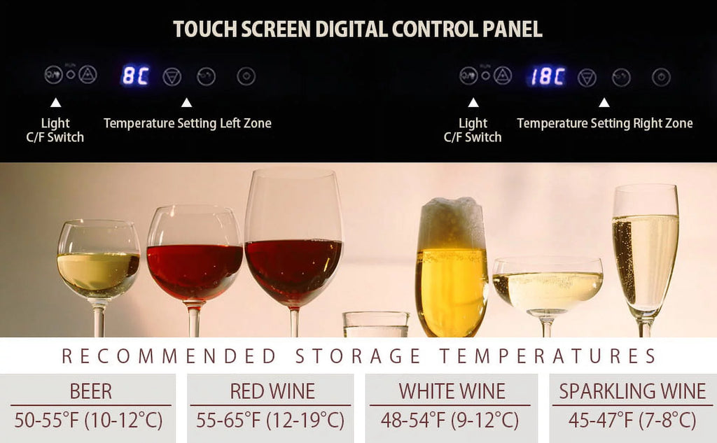 18 Bottles and 56 Cans Built-In Under-Counter 24 Inch Dual Zone Wine Cooler and Beverage Fridge J12445