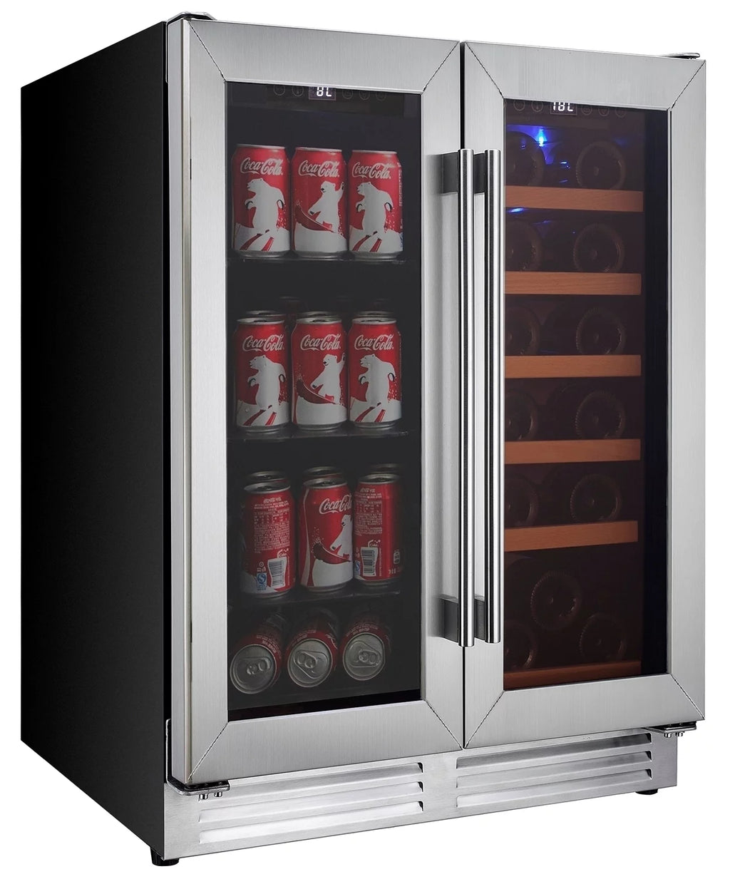 18 Bottles and 56 Cans Built-In Under-Counter 24 Inch Dual Zone Wine Cooler and Beverage Fridge J12445