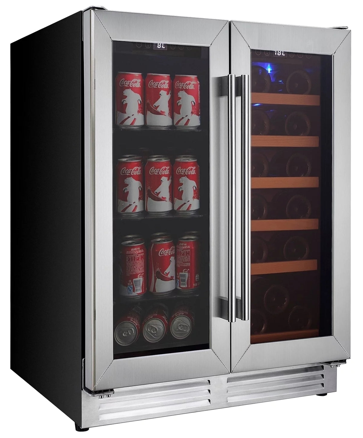 18 Bottles and 56 Cans Built-In Under-Counter 24 Inch Dual Zone Wine Cooler and Beverage Fridge J12445