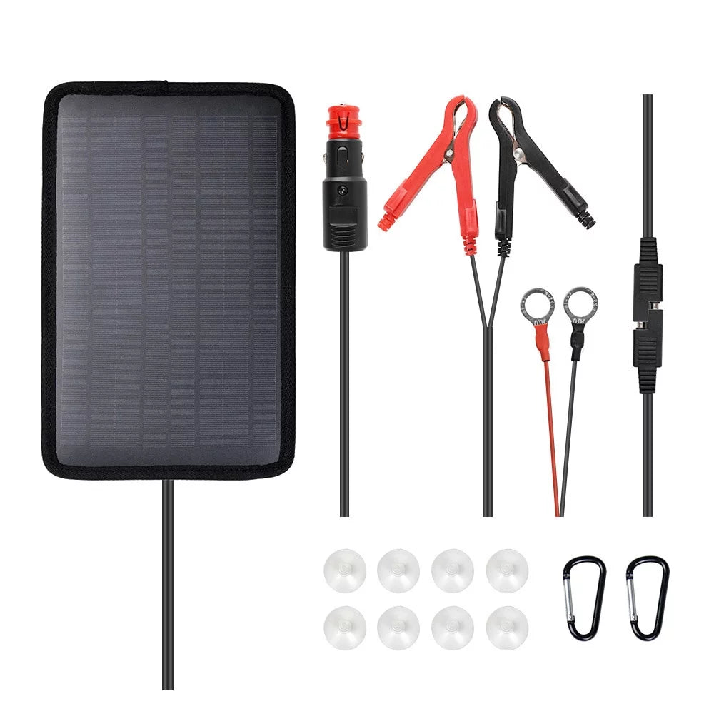 5W Outdoor Battery Charger Maintainer Trickle Charger with Lighter Plug, Alligator Clips, and Battery Cables T844