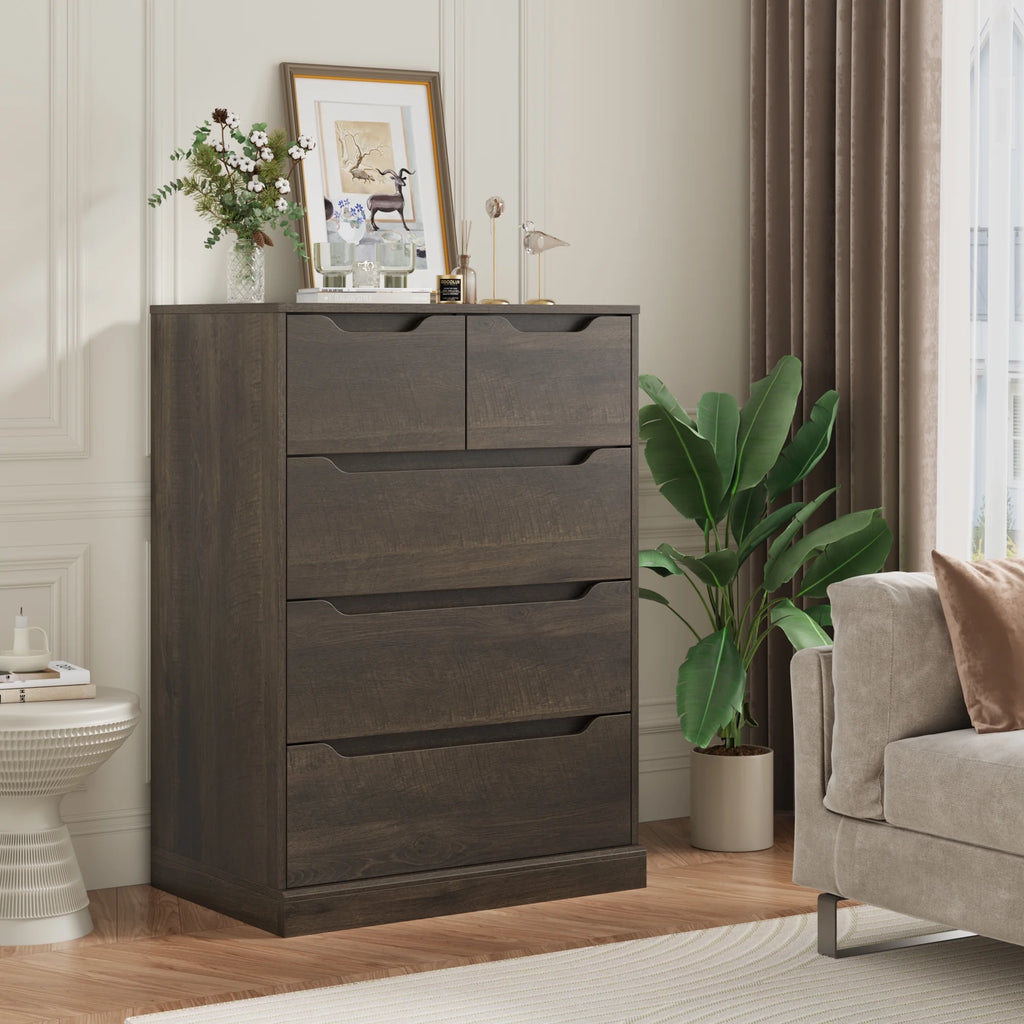 White 5 Drawer Wood Dresser D73061
