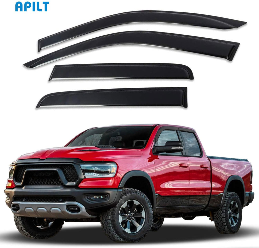 4-Piece Dark Smoke Side Window Deflectors for Dodge Ram 1500 Quad Cab T4576