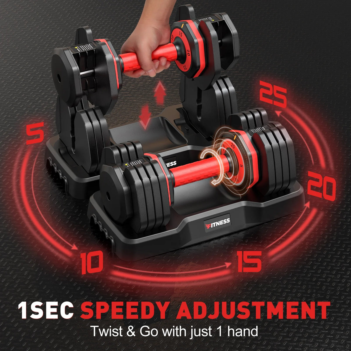 Adjustable Dumbbells Set with Tray, Black N972