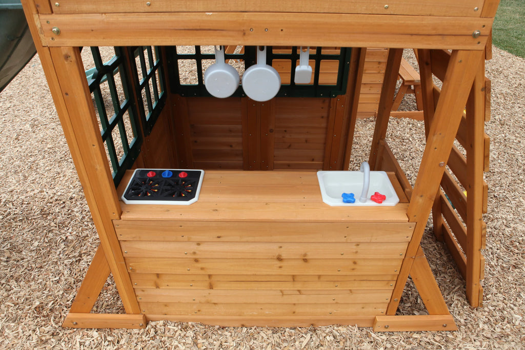 Wooden Swing Set with Tunnel, Slides and Kitchens F765