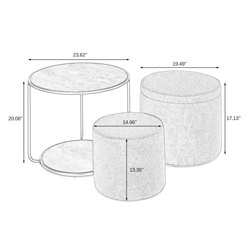 Set of 3 Nesting Ottoman Table with Storage Ottoman and Foot Stool O206
