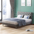 King Size Beige Upholstered Platform Bed Frame O70747