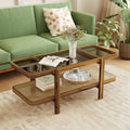 Rattan Coffee Table, 2-Tier with Tempered Glass Tabletop G96975