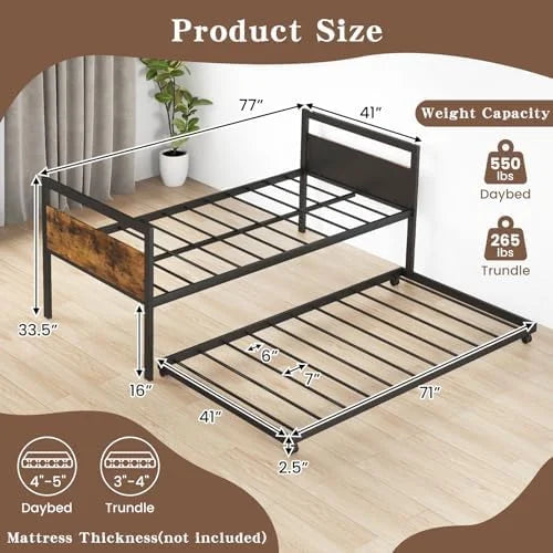 Twin Size Metal Daybed with Trundle M663240