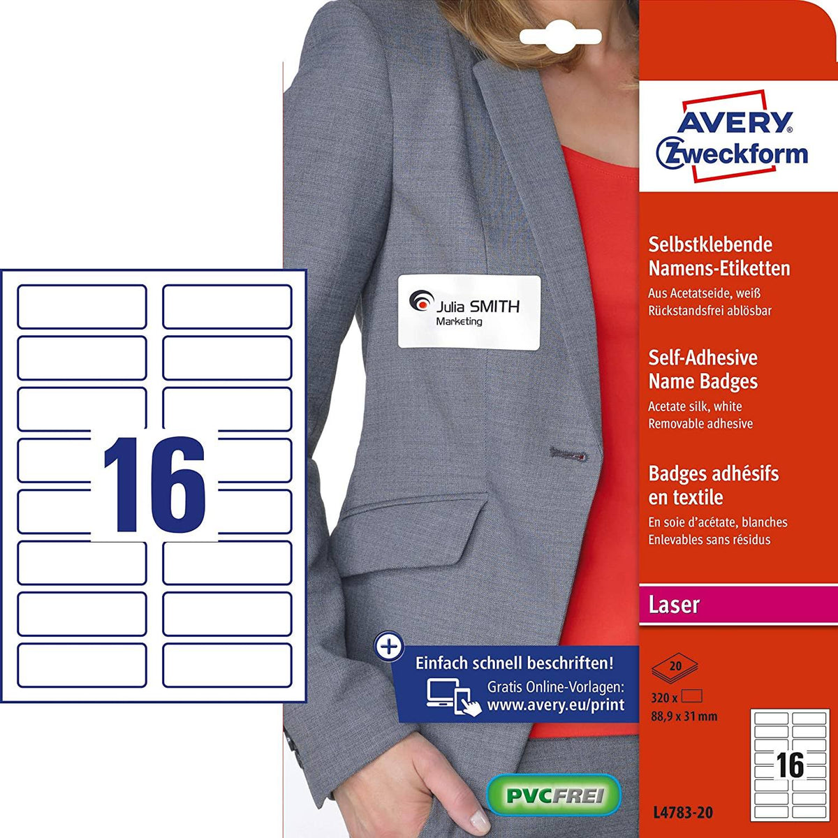 Name Badge Labels, 20 Sheets/320 Labels, White N53323