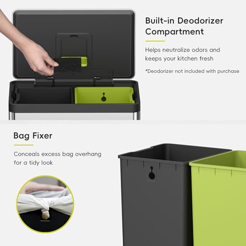 36L+24L Dual Stainless Steel Trash Can with Lid O540