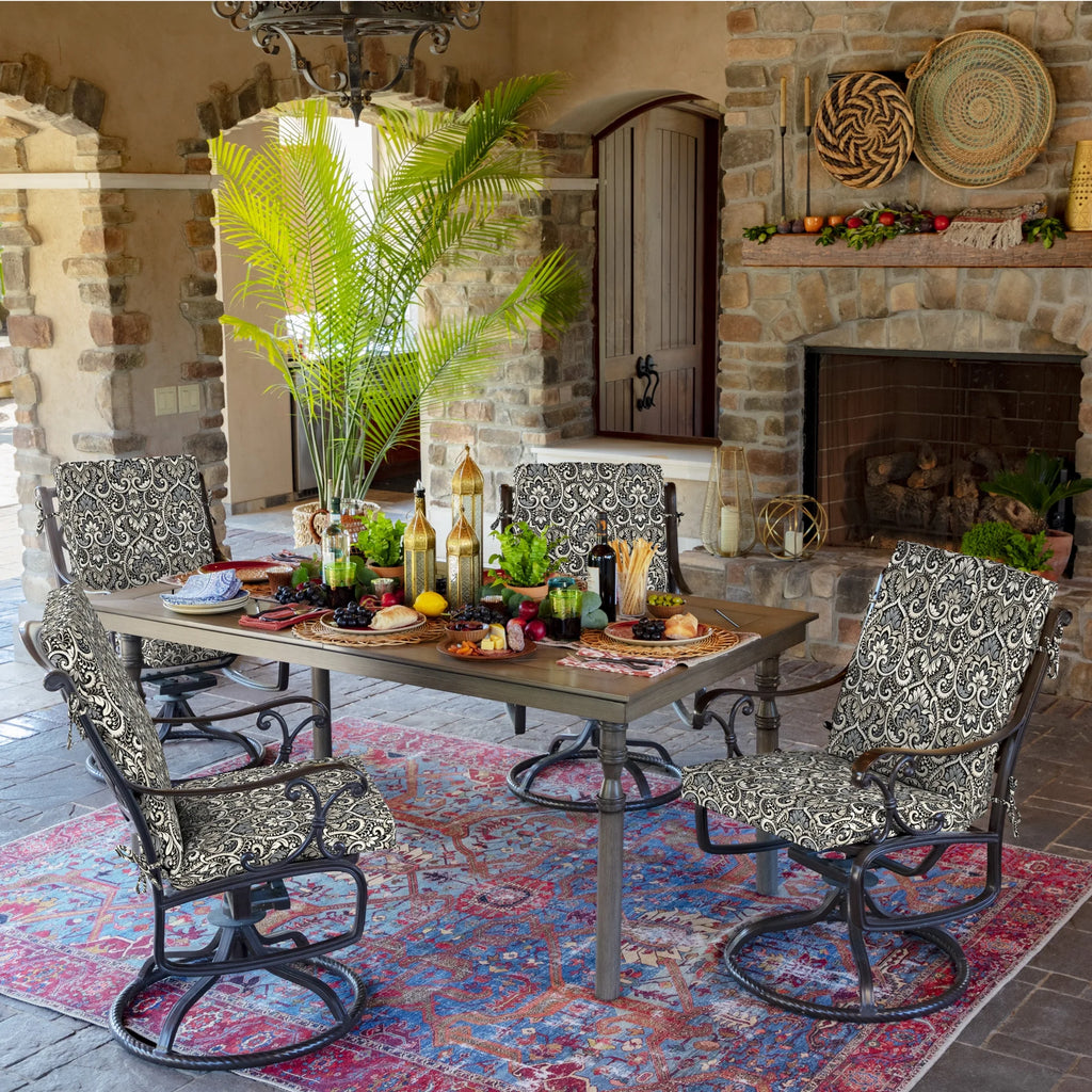 Black Damask Outdoor Dining Chair Cushion 20 x 20 A21994