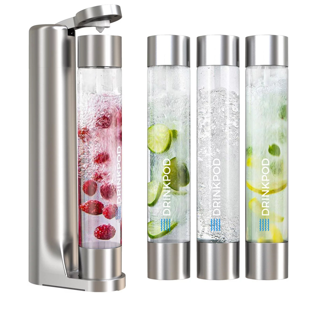 Home Soda Maker with 2 CO2 Cylinders and 3 Bottles Silver X3471