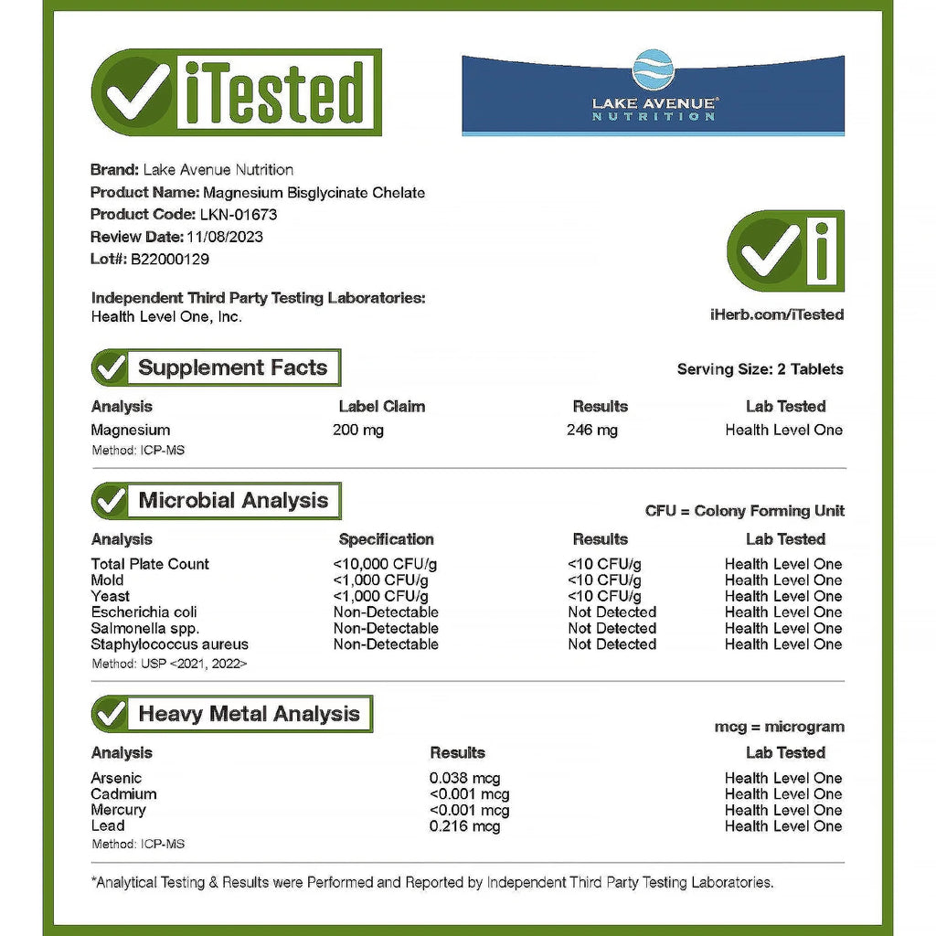 Magnesium Bisglycinate Chelate 200 mg 240 Tablets P46286