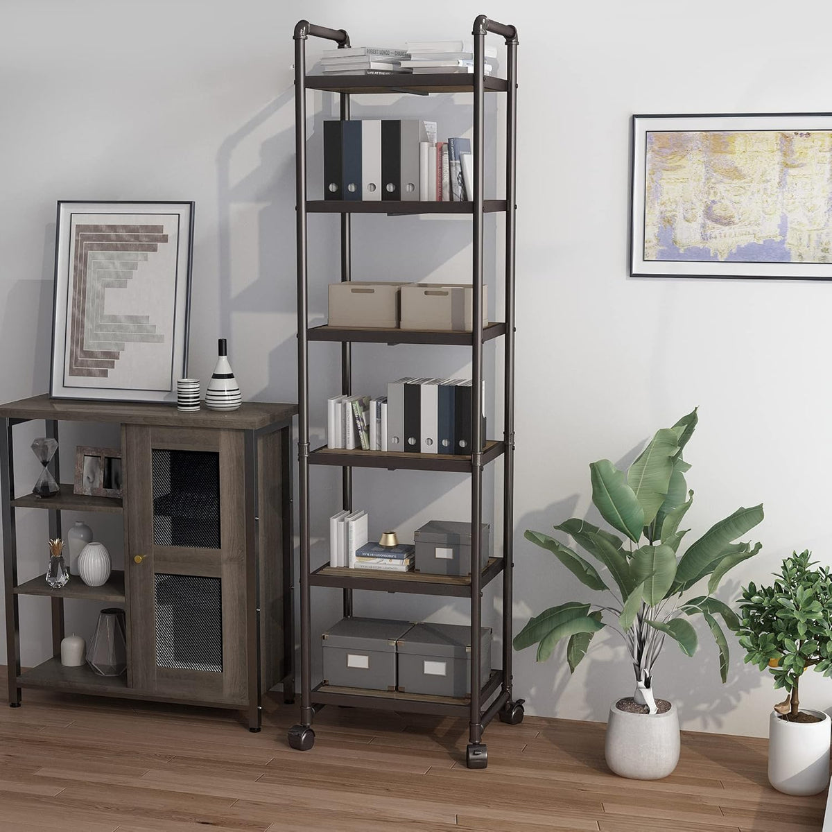 6-Tier Rolling Storage Cart with Metal Frames, Rustic Brown N415938