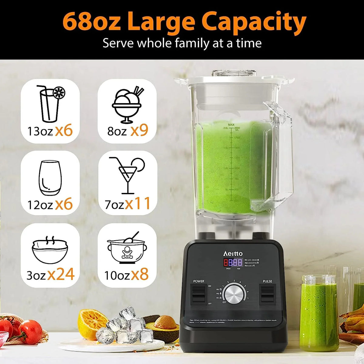 1500-Watt 68 Oz Silver Countertop Blender I431