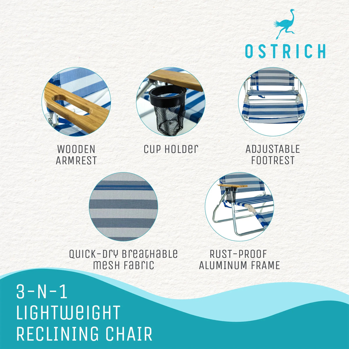 Striped Blue Reclining Beach Chair U17719