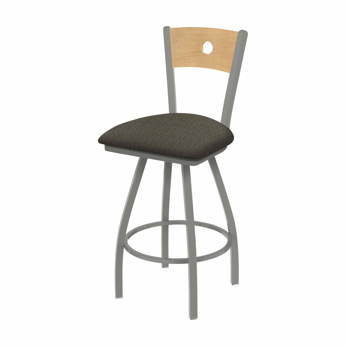 Anodized Nickel Swivel Stool with Maple Back and Willow Seat E6502
