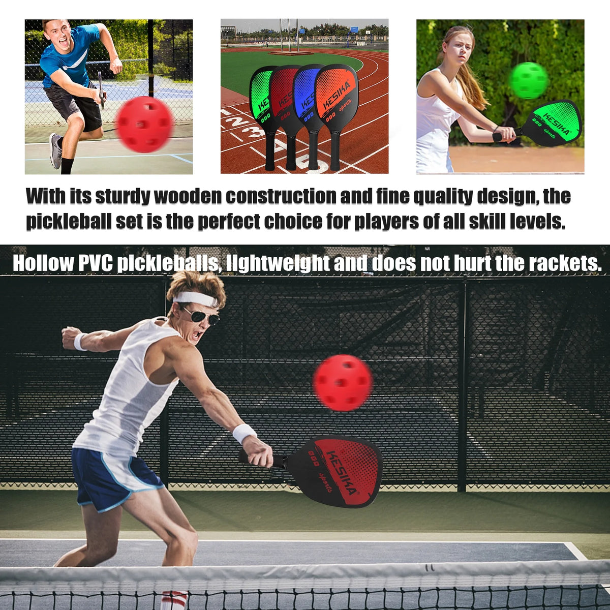 Pickleball Paddle Set 2 Rackets & 4 Balls with Carrying Bag S818