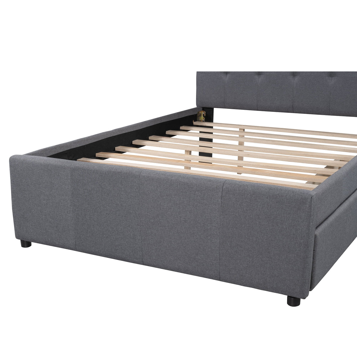 Gray Upholstered Full Size Platform Bed with 2 Drawers B5646
