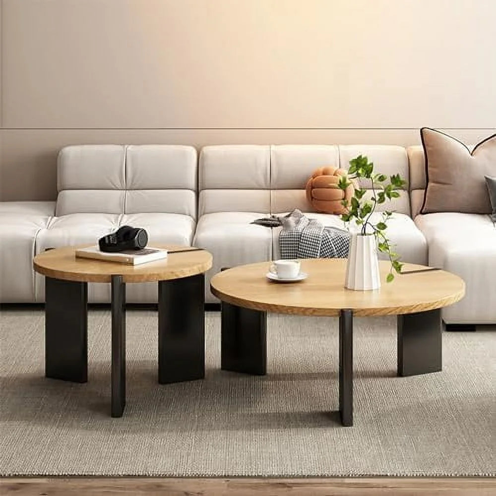 Solid Wood Round Coffee Table with Black Legs M63504
