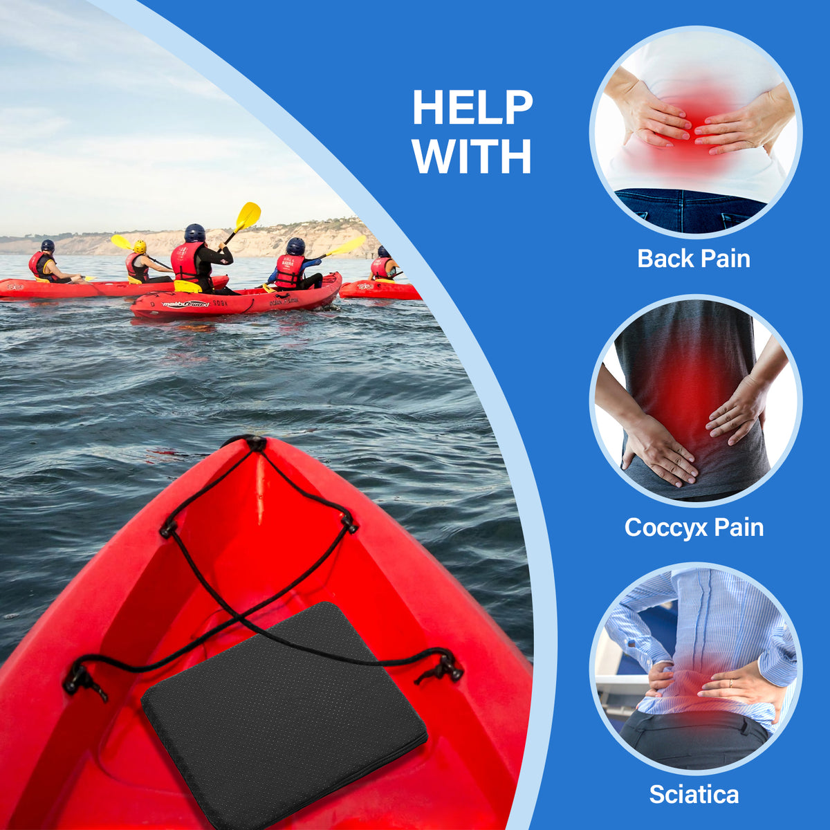 Gel Kayak Seat Cushion with Washable Non-Slip Cover, Waterproof Double Thicken Layer, Breathable Honeycomb Design, 14.9inch*12.9inch*1.1inch H137279