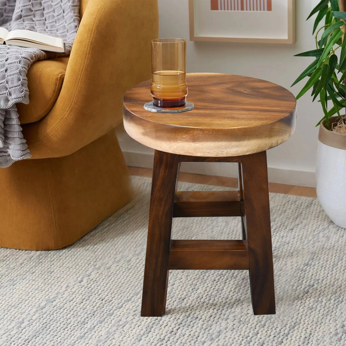 Small Round Wood Stool Side Table K662